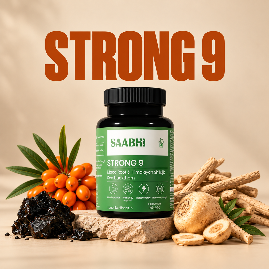 Strong 9 — Daily Multivitamin for Men with Sea Buckthorn, Shilajit, Moringa & Maca Root