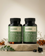 saabhi strong 9 WITH 2 BOTTLES is a multivitamin for men, formulated with 100% ayurvedic ingredients. Shilajit, moringa, maca root, ashwagandha and sea buckthorn, makes it best for men. Essentials omega 3,6,7,9, muscle strength, protein absorption, energy, endurance, vitality. A perfect combination of multivitamin for men. 