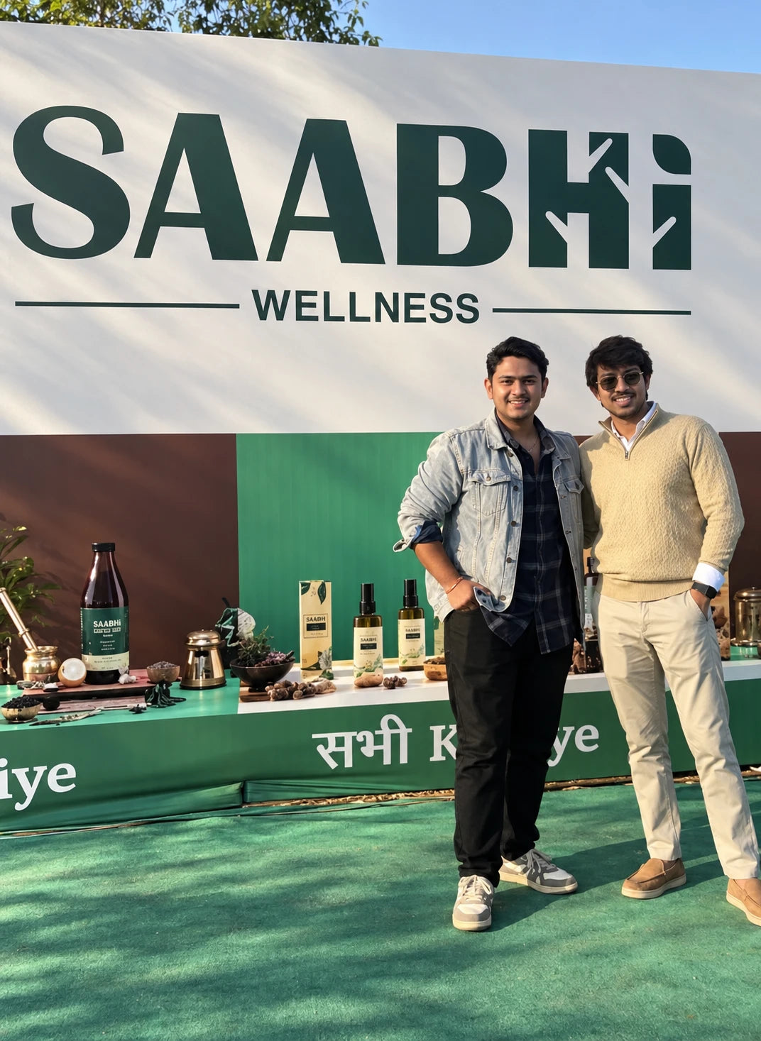 Saabhi Wellness co-founders Nayan Jain and Sarthak Tater at a Saabhi Wellness stall