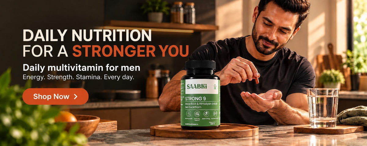 Saabhi Strong 9 daily multivitamin for men with Shilajit, Sea Buckthorn and Maca Root, for energy, strength and stamina