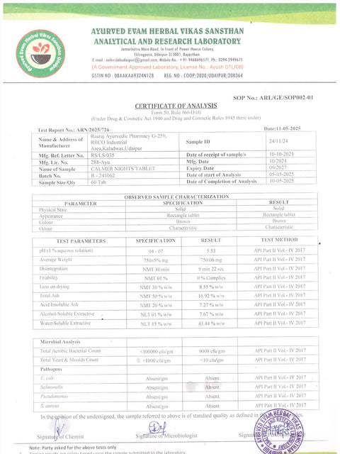 Certificate of Analysis: quality & microbial, full lab report