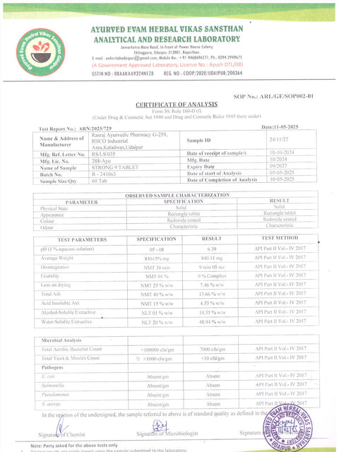 Certificate of Analysis: quality & microbial, full lab report